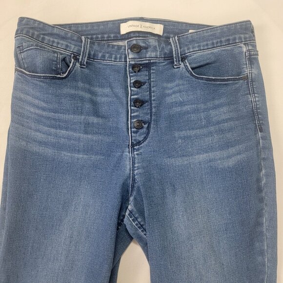 Vintage X America Women's Blue Denim Jeans Button Up High Rise Skinny Ankle 10 - Picture 2 of 10